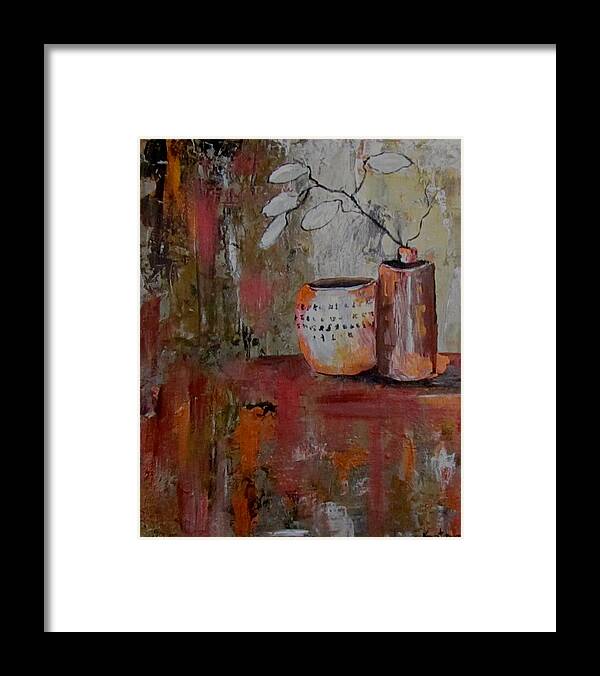 Oriental Pot Framed Print featuring the painting Paper Leaves by Barbara O'Toole