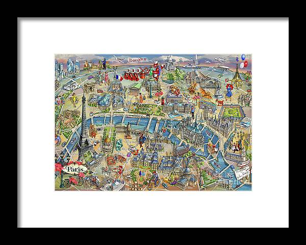 Paris Framed Print featuring the photograph Paris Illustrated Map by Maria Rabinky