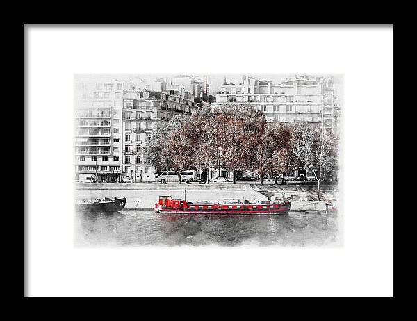 Paris Framed Print featuring the photograph Paris Red Houseboat by Tom Reynen