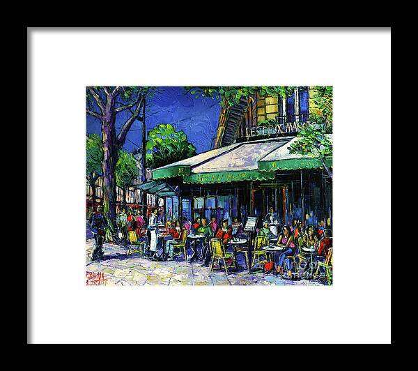 Les Deux Magots Framed Print featuring the painting Parisian Cafe by Mona Edulesco