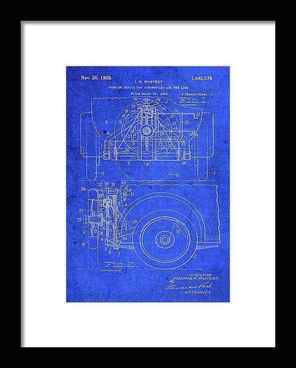 Parking Framed Print featuring the mixed media Parking Device Vintage Patent Blueprint by Design Turnpike