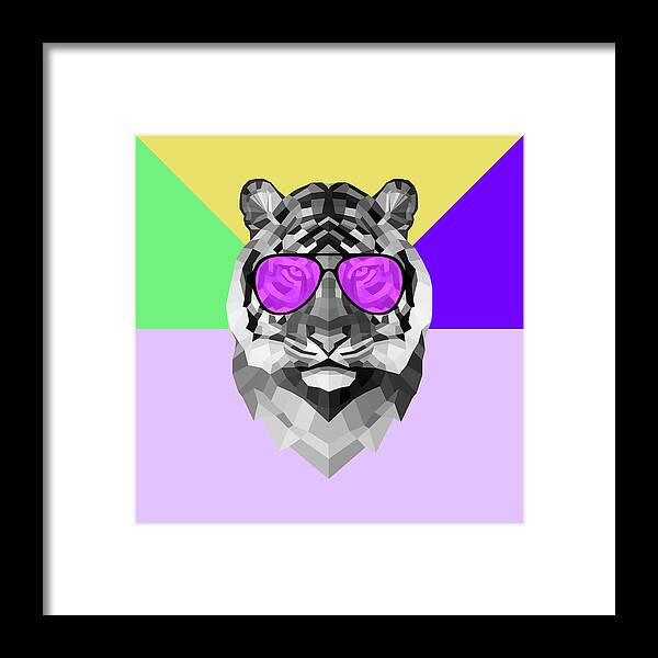 Tiger Framed Print featuring the digital art Party Tiger in Glasses by Naxart Studio
