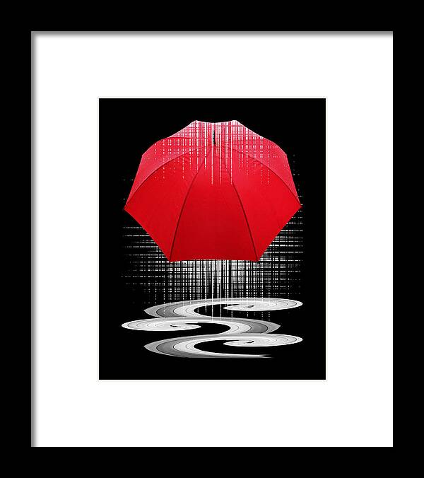 Umbrella Framed Print featuring the photograph Passion For Puddles - Red Umbrella Abstract by Gill Billington