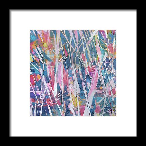 Abstract Framed Print featuring the painting Pastel Forest by Jean Batzell Fitzgerald
