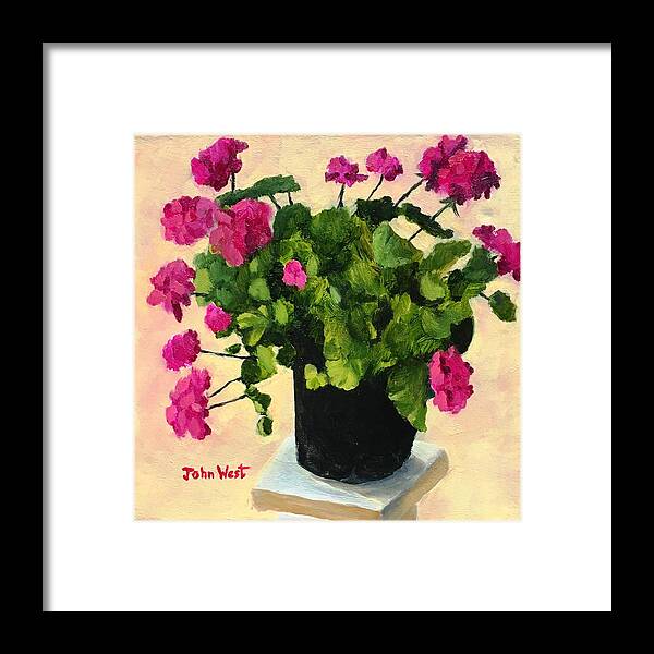 Still Life Framed Print featuring the painting Patio Geranium by John West