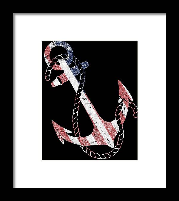 Funny Framed Print featuring the digital art Patriotic American Flag Anchor by Flippin Sweet Gear