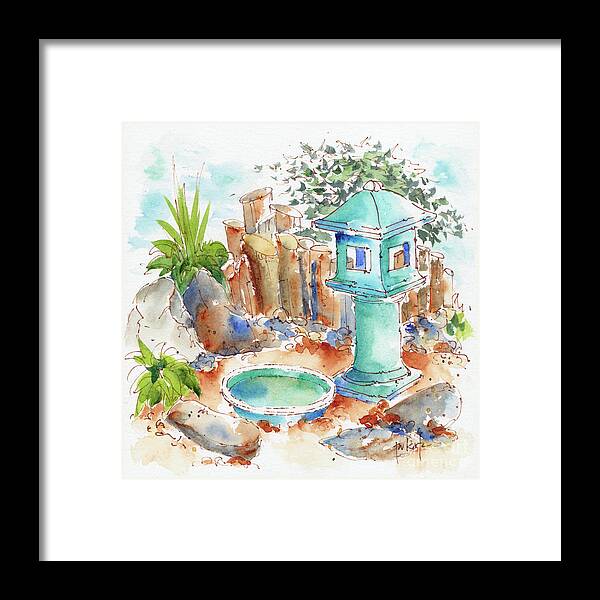 Impressionism Framed Print featuring the painting Pausegarden Japanese Lantern by Pat Katz