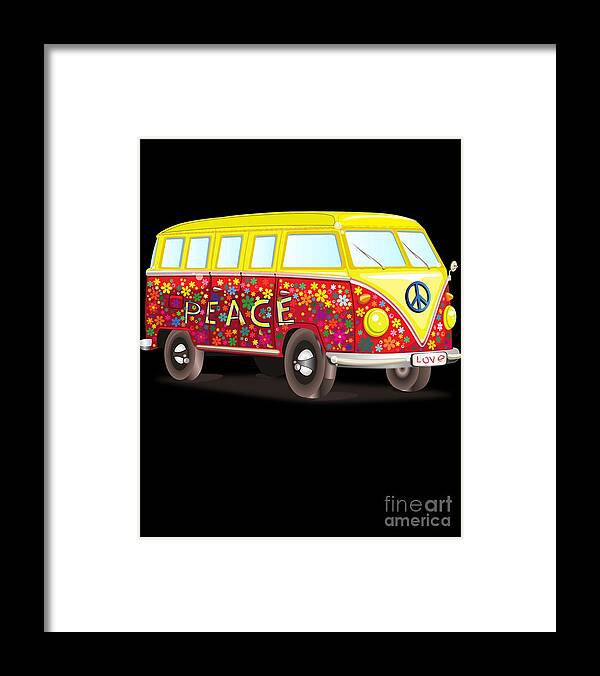 Cool Framed Print featuring the digital art Peace And Love Hippy Van by Flippin Sweet Gear