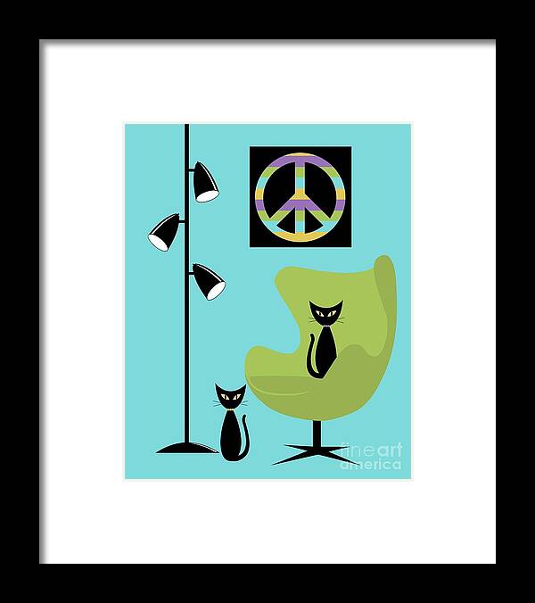 70s Framed Print featuring the digital art Peace Symbol Green Chair by Donna Mibus