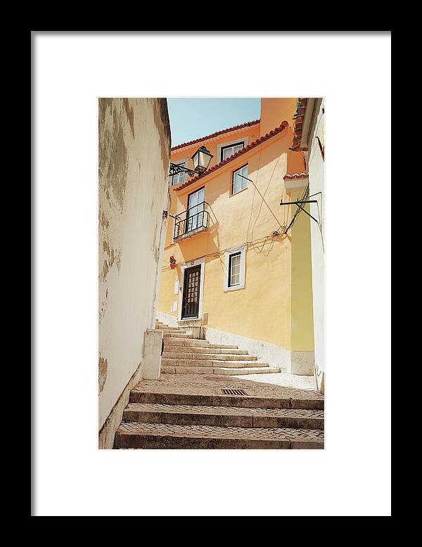 Lisbon Framed Print featuring the photograph Peach Stairs by Lupen Grainne