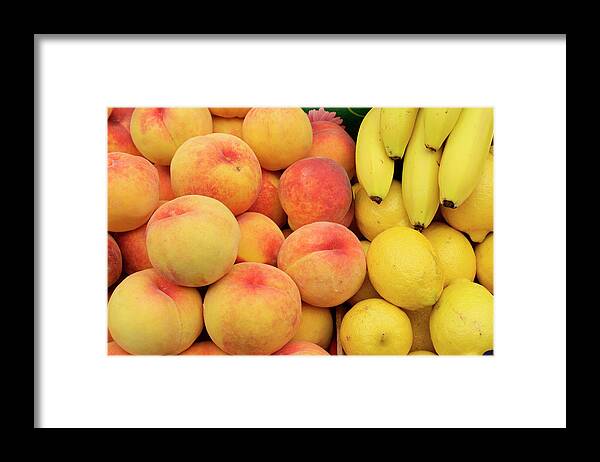 Retail Framed Print featuring the photograph Peaches, Lemons And Bananas At Farmers by Travelif