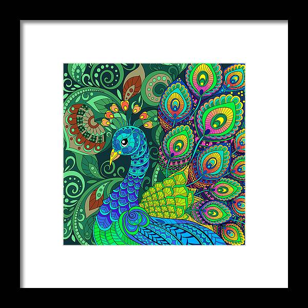 Peacock Framed Print featuring the drawing Peacock by Susan Gary