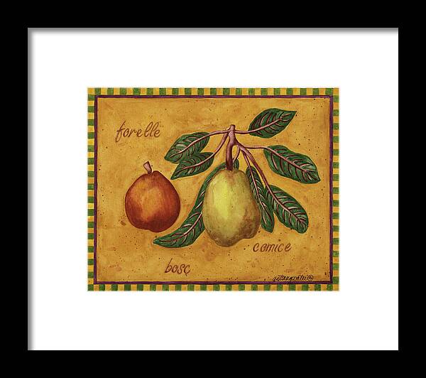 Pears Forelle Bosc Comice Framed Print featuring the painting Pears Forelle Bosc Comice by Andrea Strongwater