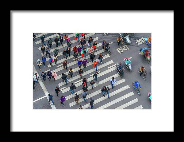 Young Men Framed Print featuring the photograph Pedestrian Crossing, Shanghai by Rwp Uk