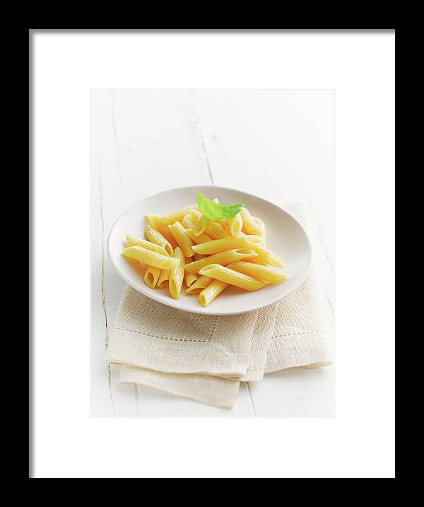 Italian Food Framed Print featuring the photograph Penne In Plate With Napkin by Westend61