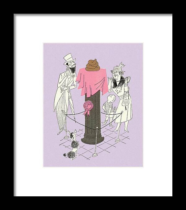 Adult Framed Print featuring the drawing People Looking at a Pedestal with Poop by CSA Images