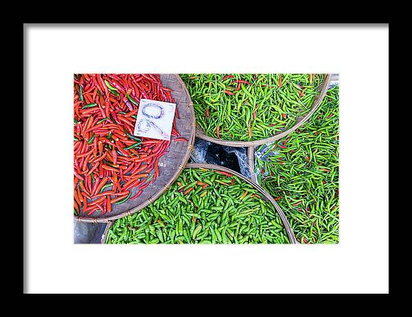 Asian Framed Print featuring the photograph Peppers at the Market by Nicole Young