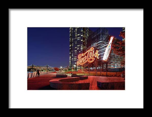 Estock Framed Print featuring the digital art Pepsi Cola Sign, Gantry Plaza, Nyc by Colin Dutton