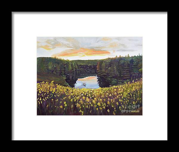 Lake Reflections Framed Print featuring the painting Perfect Fishing Day on Lake Davenport by Jan Dappen