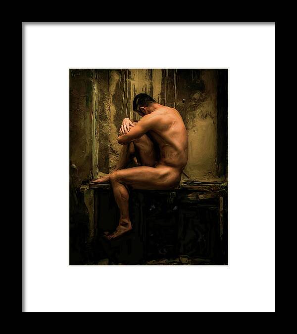 Peruvian Model With Raised Knee Framed Print featuring the painting Peruvian Model with Raised Knee by Troy Caperton