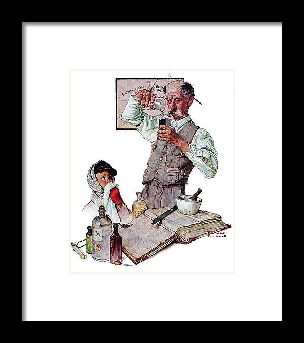 Boy Framed Print featuring the drawing Pharmacist by Norman Rockwell