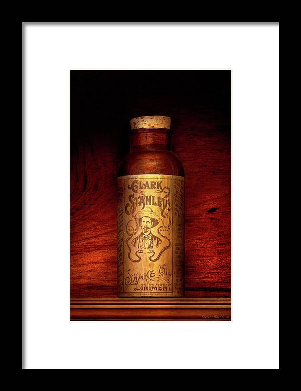 Pharmacist Framed Print featuring the photograph Pharmacy - The original Snake oil by Mike Savad