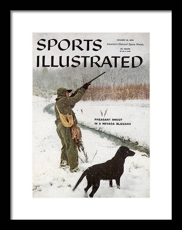 Magazine Cover Framed Print featuring the photograph Pheasant Shoot In A Nevada Blizzard Sports Illustrated Cover by Sports Illustrated