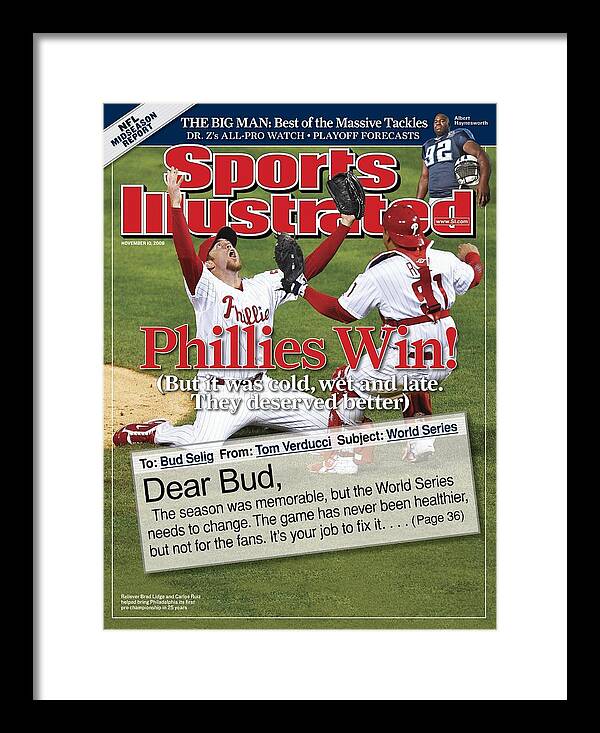 Magazine Cover Framed Print featuring the photograph Philadelphia Phillies Brad Lidge, 2008 World Series Sports Illustrated Cover by Sports Illustrated