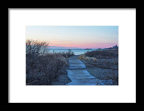 Swampscott Framed Print featuring the photograph Phillips Beach Walkway at Sunrise Swampscott MA by Toby McGuire