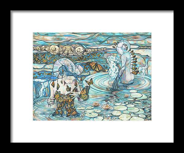 Surreal Framed Print featuring the painting Phthalo's Lake by Tamara Phillips