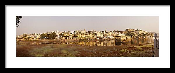 Panoramic Framed Print featuring the photograph Pichola Lake, The Old Town And City by Maremagnum