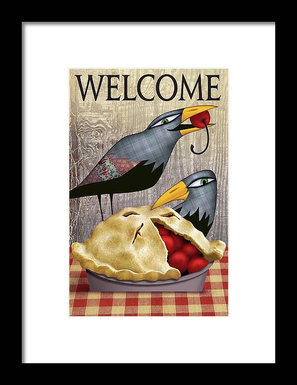 Pie With Crows Framed Print featuring the digital art Pie With Crows by Margaret Wilson