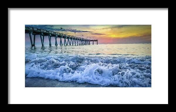 Pier Framed Print featuring the photograph Pier at Sunset- Painting effect by Joe Myeress