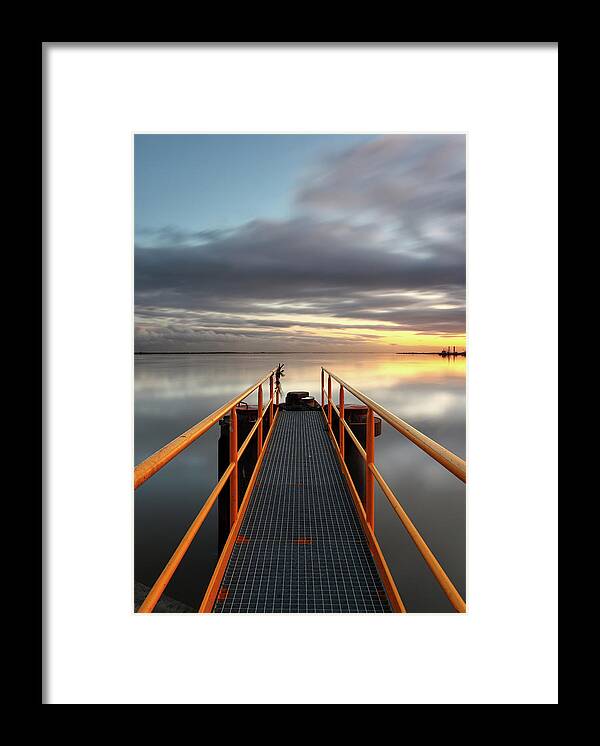 Tranquility Framed Print featuring the photograph Pier At Sunset by Searching For The Light