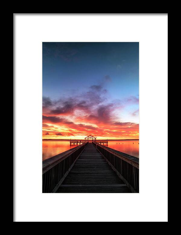 Sunrise Framed Print featuring the photograph Pier into Daybreak by Art Cole