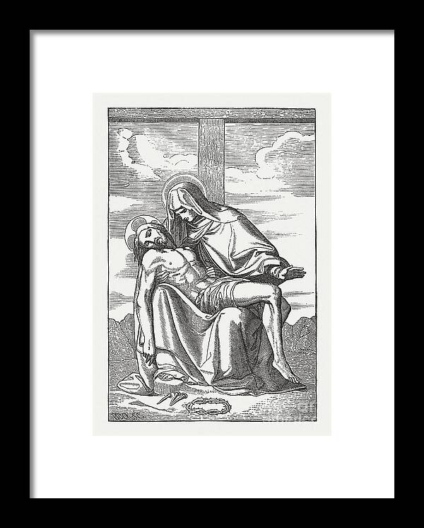 Engraving Framed Print featuring the digital art Pietà, Virgin Mary And The Dead Jesus by Zu 09