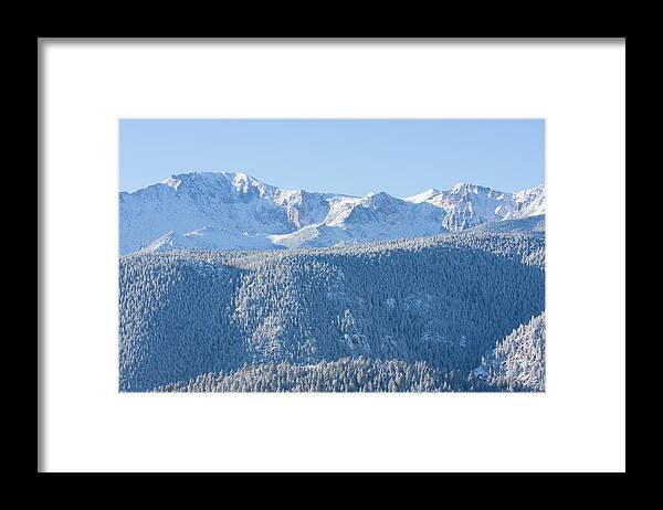 Extreme Terrain Framed Print featuring the photograph Pikes Peak In Fresh Snow by Swkrullimaging