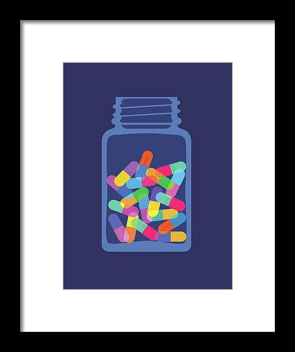 Sugar Framed Print featuring the digital art Pills And Capsules In Bottle by Smartboy10