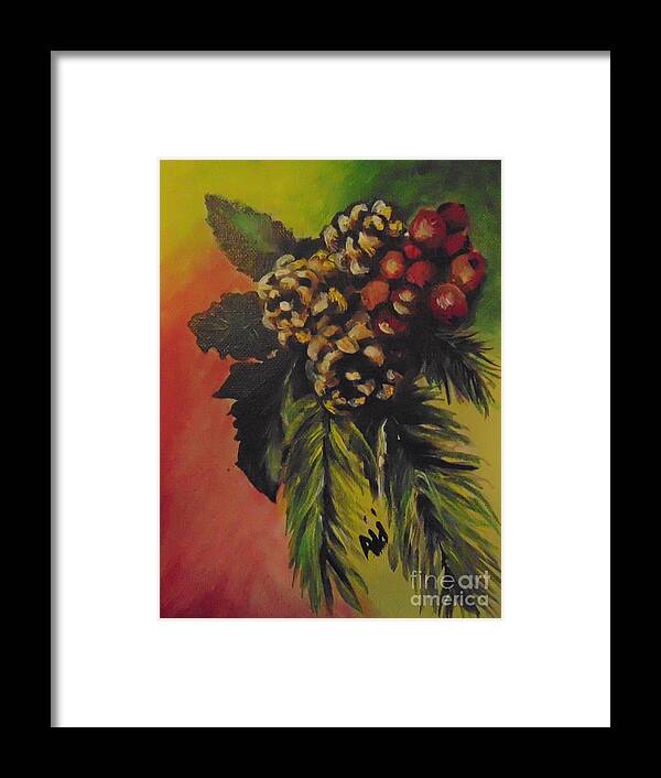 Christmas Framed Print featuring the painting Pine Cones and Berries by Saundra Johnson