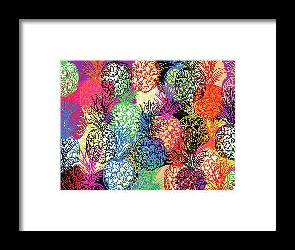 Pineapple Framed Print featuring the mixed media Pineapple Party- Art by Linda Woods by Linda Woods