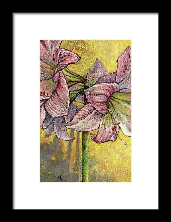 Pastel Framed Print featuring the pastel Pink Amaryllis by AnneMarie Welsh