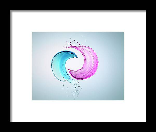 Care Framed Print featuring the photograph Pink And Blue Splash Water by Biwa Studio