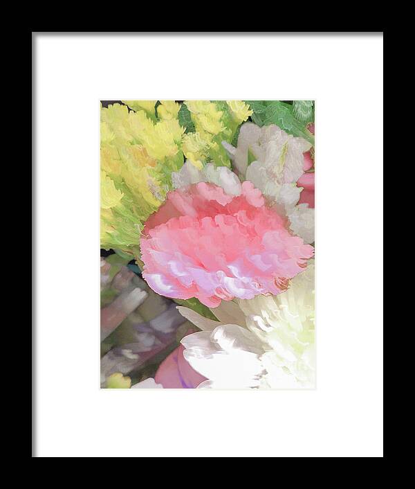 Abstract Framed Print featuring the photograph Pink and yellow flower abstract by Phillip Rubino