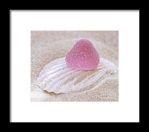 Sea Glass Framed Print featuring the photograph Pink gumdrop sea glass by Janice Drew