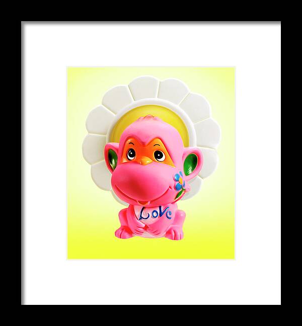 Accessories Framed Print featuring the drawing Pink Love Monkey With Flower by CSA Images