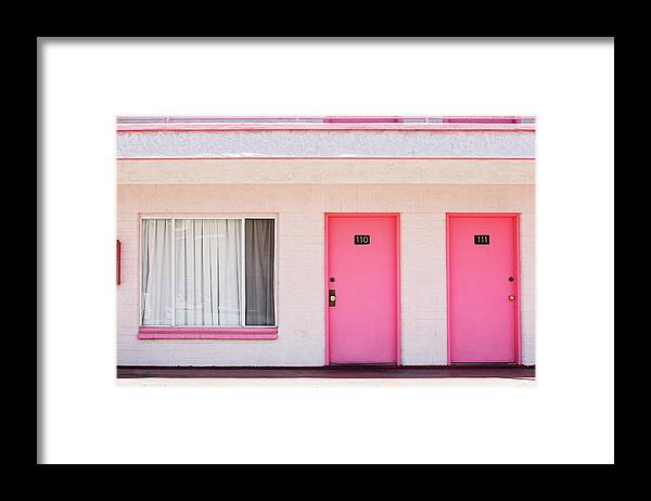 Built Structure Framed Print featuring the photograph Pink Motel Room Doors by Fuse