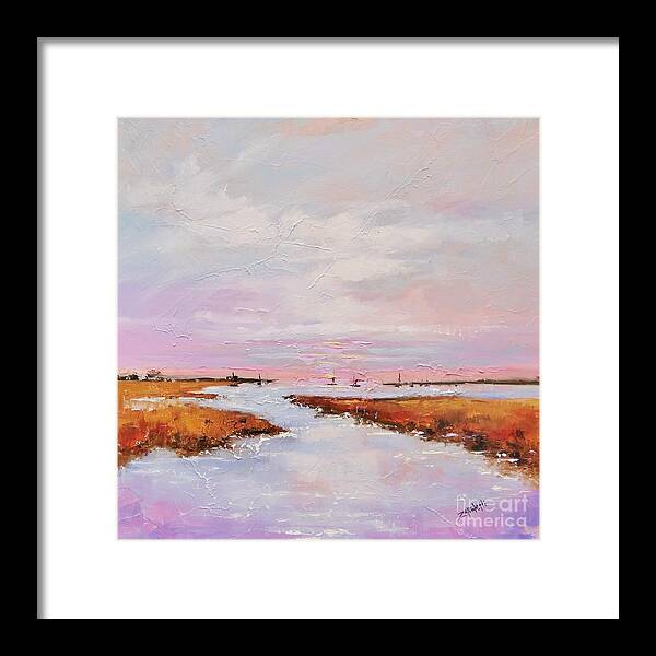 Sunset Framed Print featuring the painting Pink Skies by Laura Lee Zanghetti