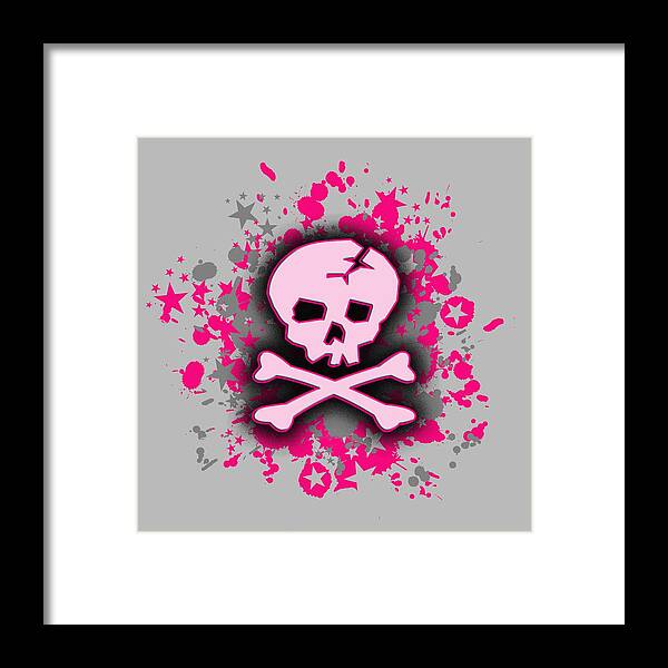Skull Framed Print featuring the digital art Pink Skull Splatter Graphic by Roseanne Jones