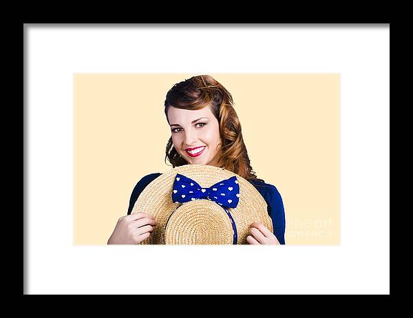 Hat Framed Print featuring the photograph Pinup girl with straw hat by Jorgo Photography