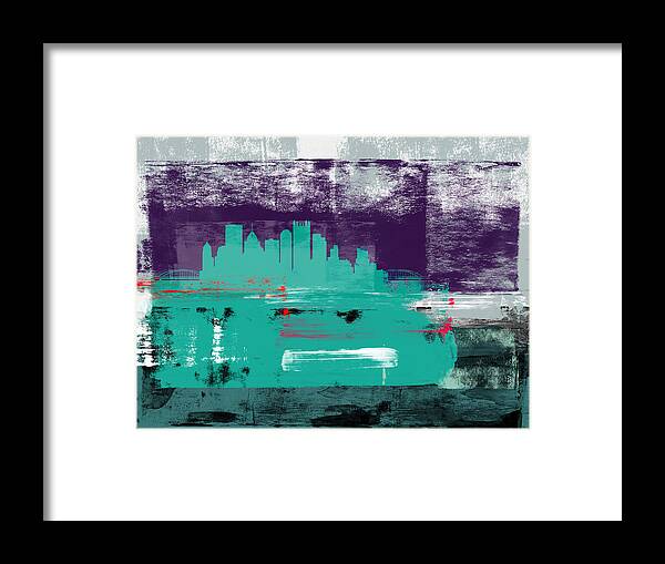 Pittsburgh Framed Print featuring the mixed media Pittsburgh Abstract Skyline II by Naxart Studio